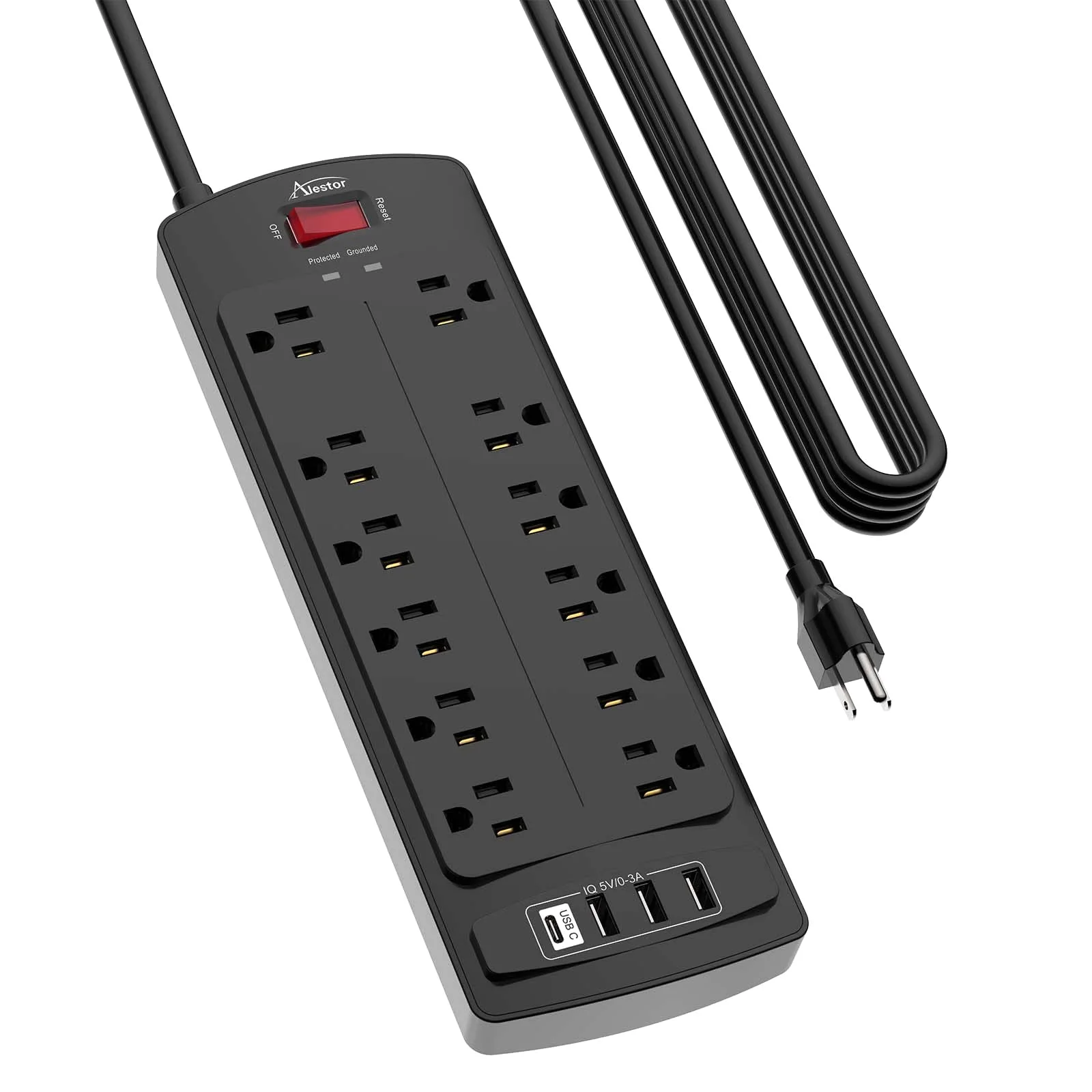 Alestor 20 ft Surge Protector Power Strip, Black